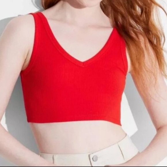 Wild Fable Red V-Neck Ribbed Women's crop Top - Picture 2 of 3